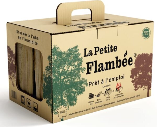 Carton La petite flambée : bois extra-sec, éclats d'allumage, allume feu, 25 dm3, 12,5 KG